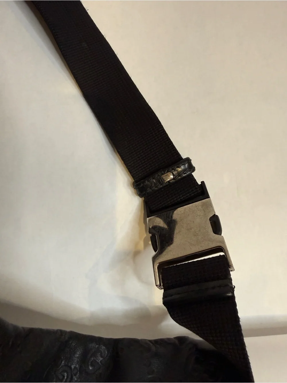 Gucci Black Embossed GG Leather Belt Bag with Web Accent